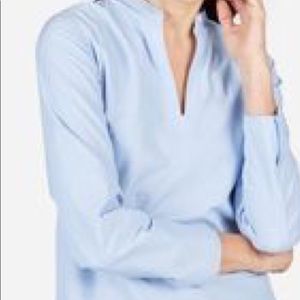 Everlane blue end-on-end cotton split-neck top 6
